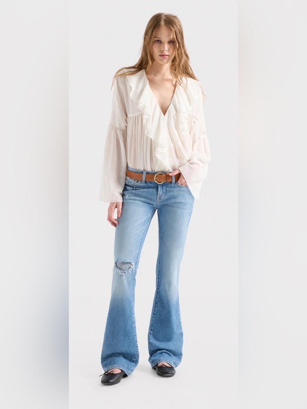 7 For All Mankind Bootcut Jeans Size 30 Light Wash Distressed Stretch Denim